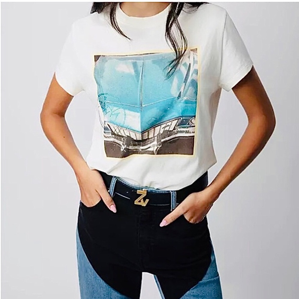 ZADIG & VOLTAIRE Zoe PhotoPrint Blue Car Strass Tee